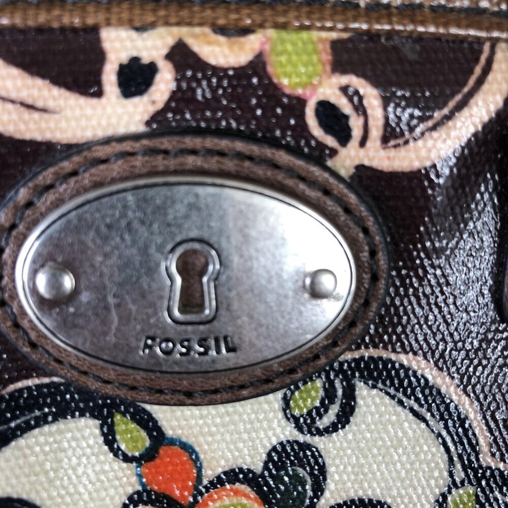 Fossil Key Per Satchel Handbag Womens Brown Floral PVC Top Handle Bag Retro 70s - Picture 10 of 16